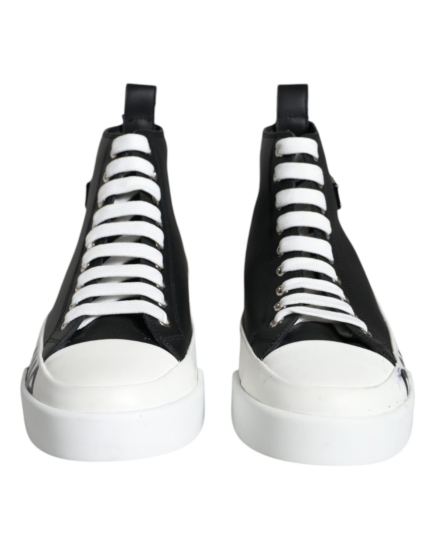 Dolce &amp; Gabbana Black White Leather Mid Top Sneakers Shoes