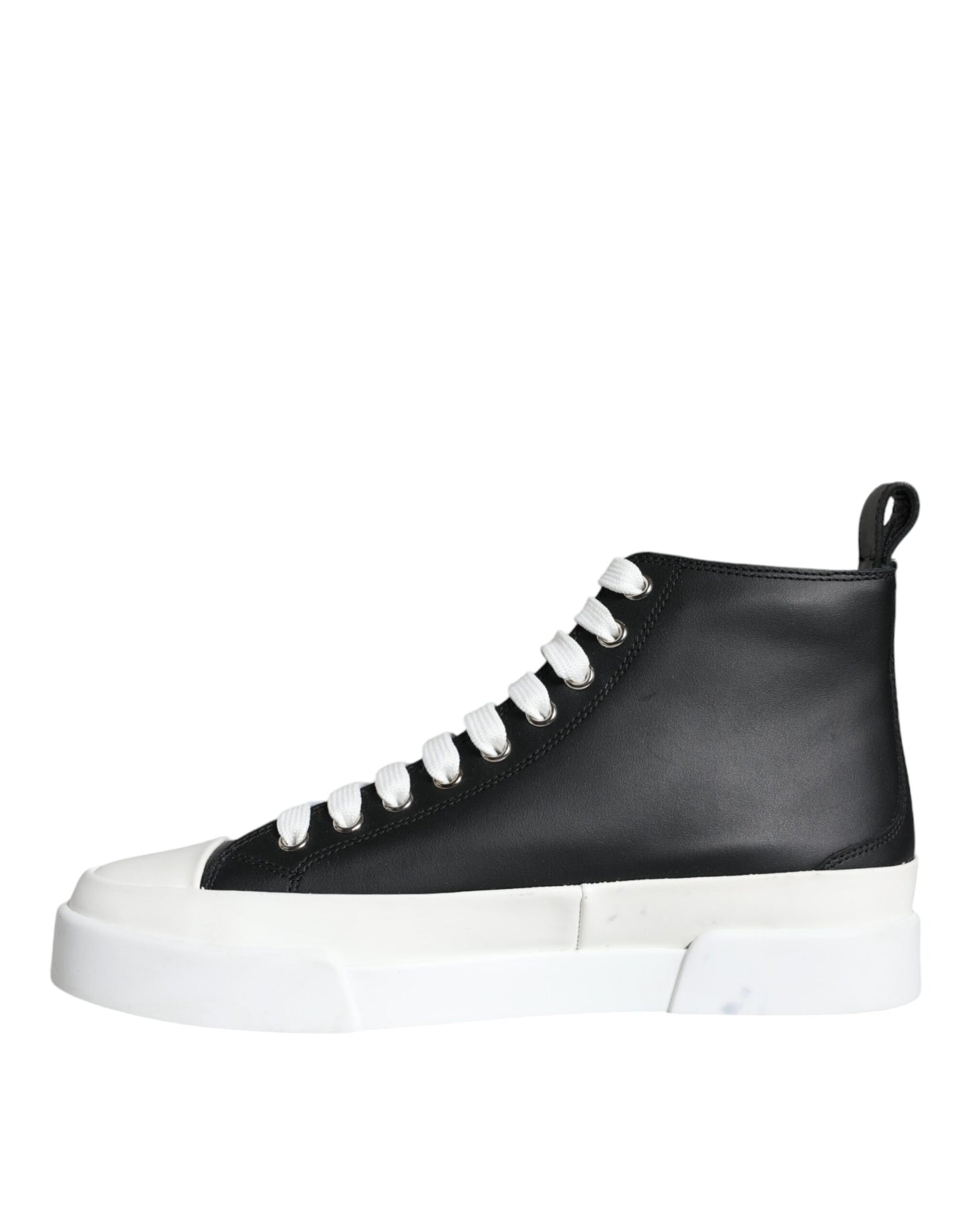 Dolce &amp; Gabbana Black White Leather Mid Top Sneakers Shoes