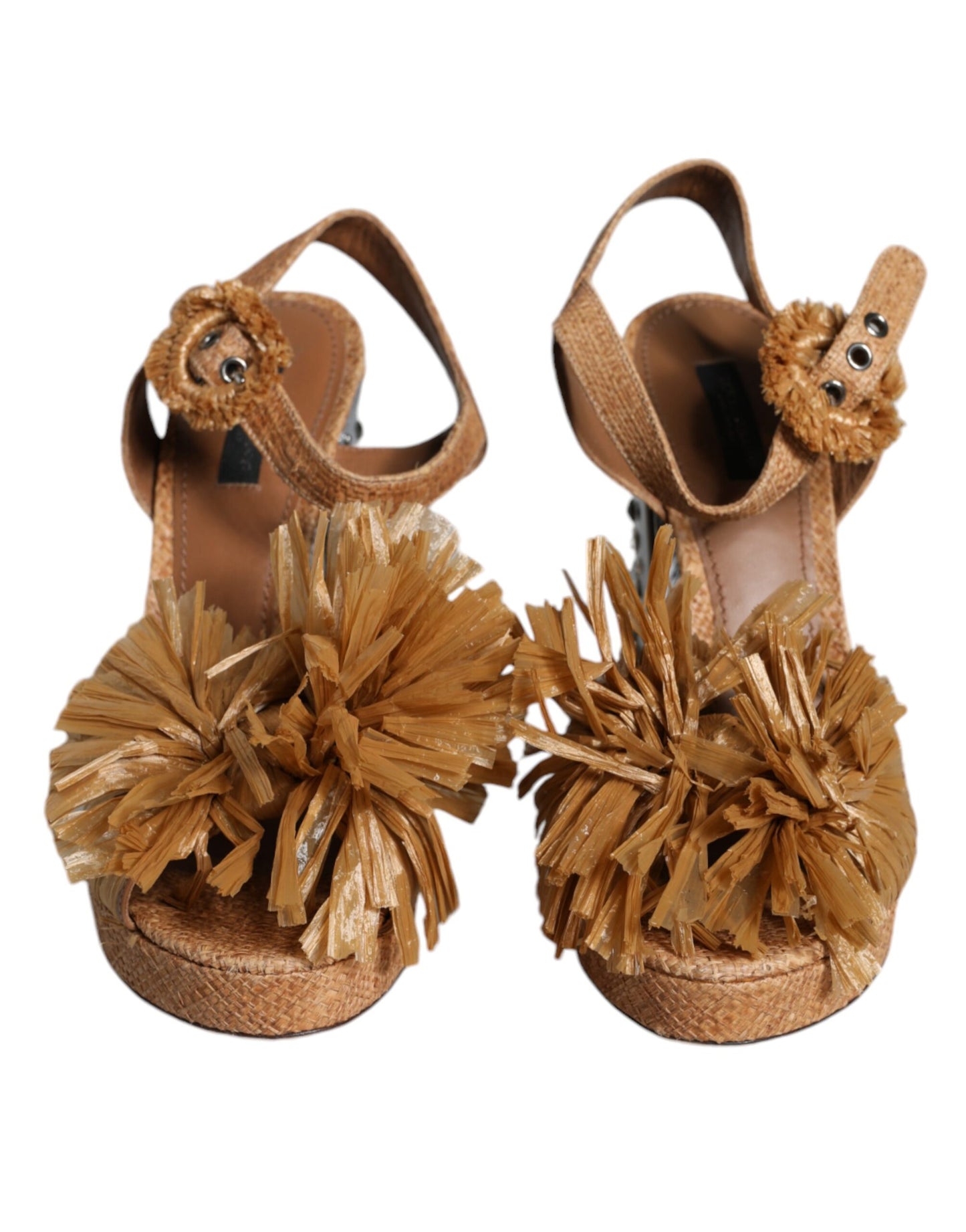 Dolce &amp; Gabbana Brown Raffia Ankle Strap Crystal Sandals Shoes