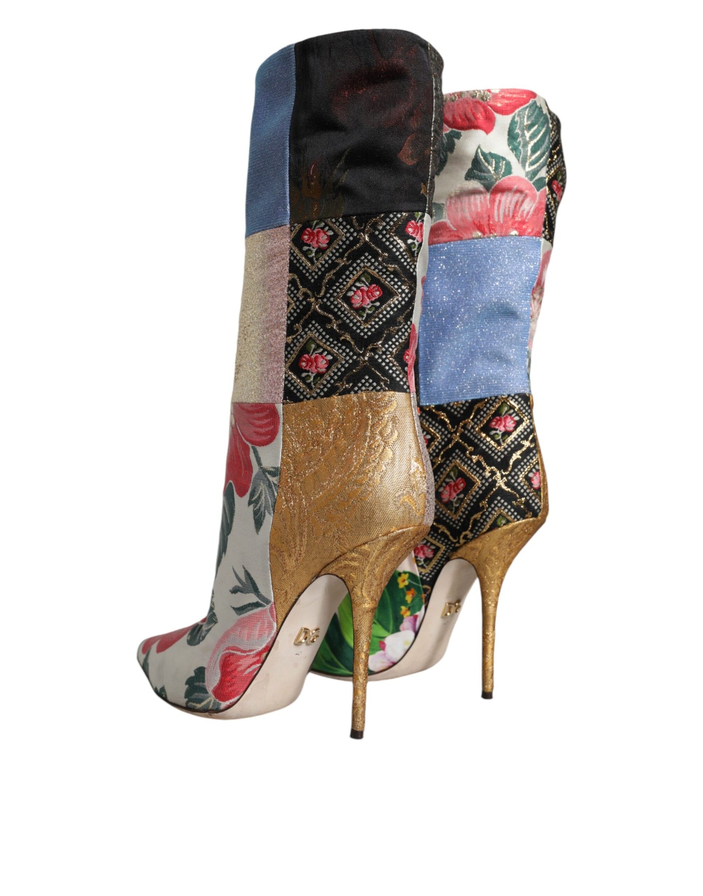 Dolce &amp; Gabbana Multicolor Patchwork Print Heeled Boots Shoes