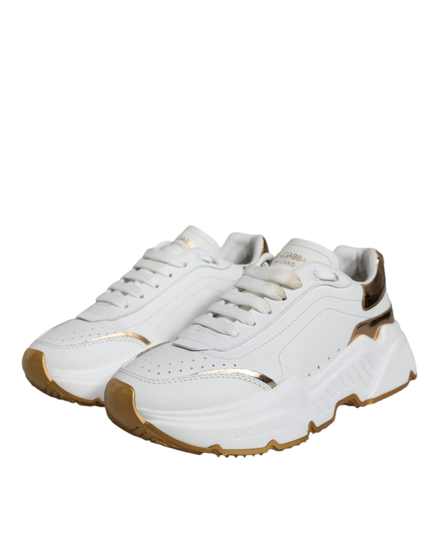 Dolce &amp; Gabbana White Gold DAYMASTER Leather Sneakers Shoes