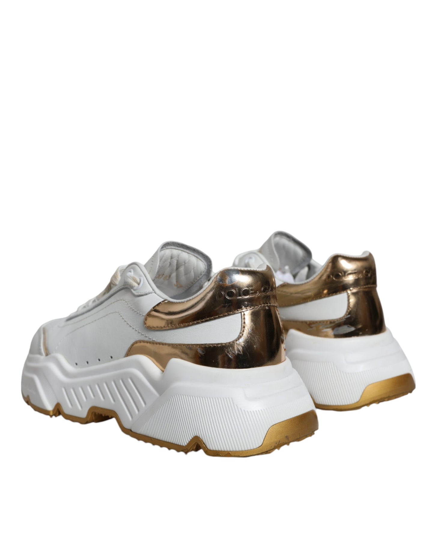 Dolce &amp; Gabbana White Gold DAYMASTER Leather Sneakers Shoes