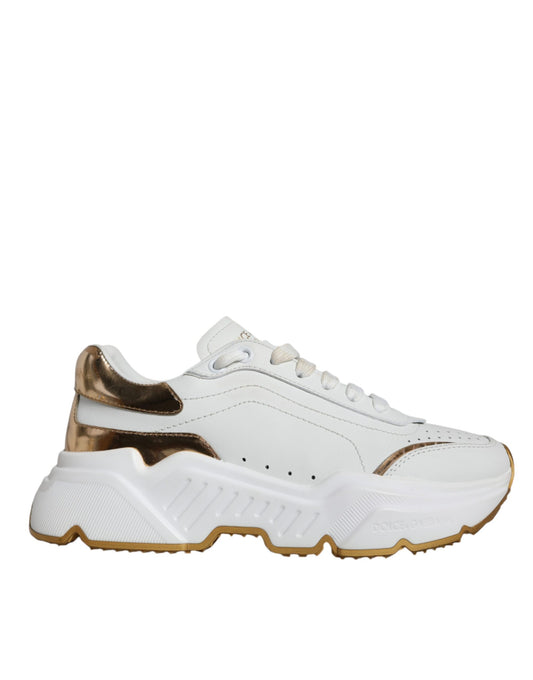 Dolce &amp; Gabbana White Gold DAYMASTER Leather Sneakers Shoes