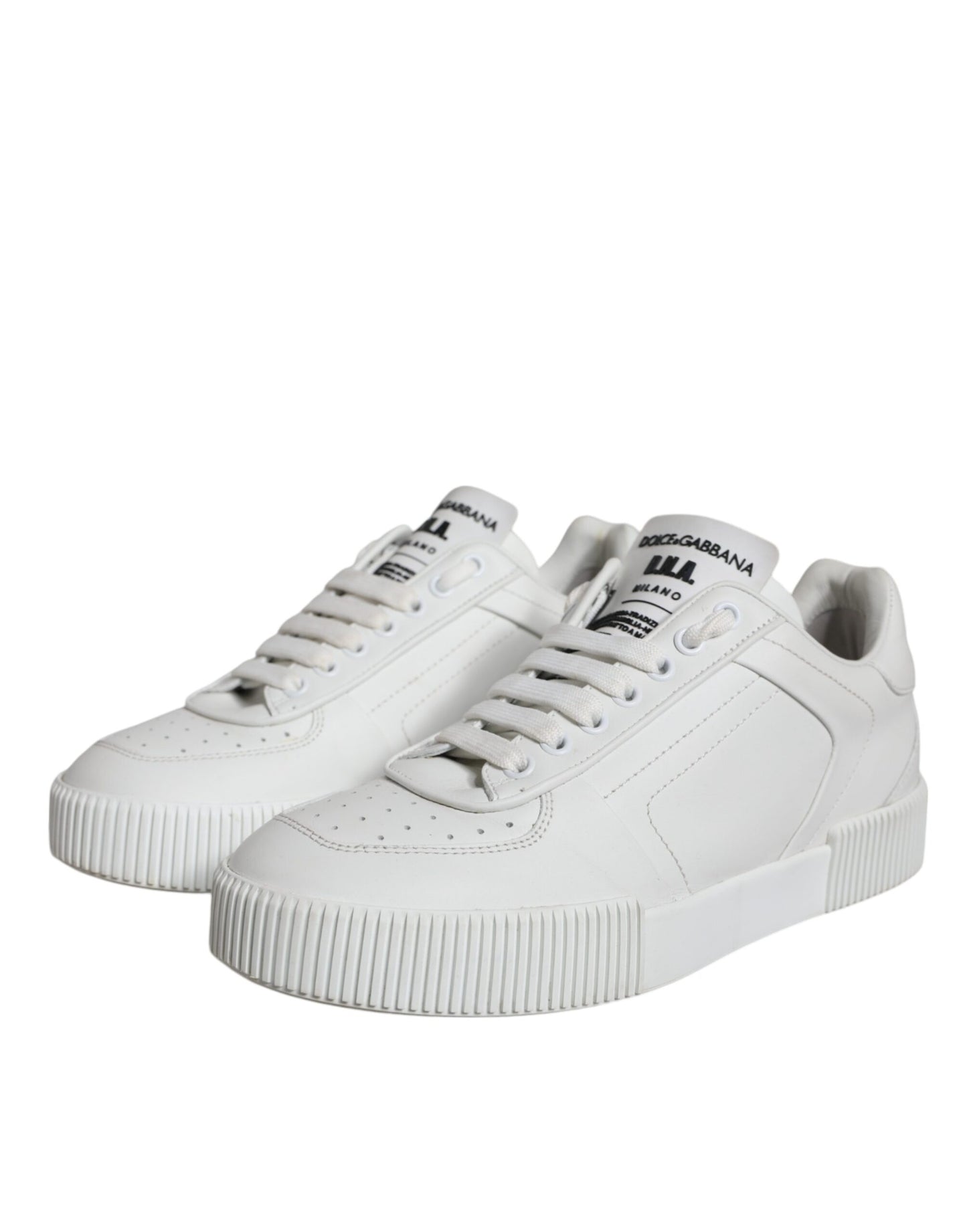 Dolce &amp; Gabbana White Calfskin Leather Miami Low Top Sneakers Shoes