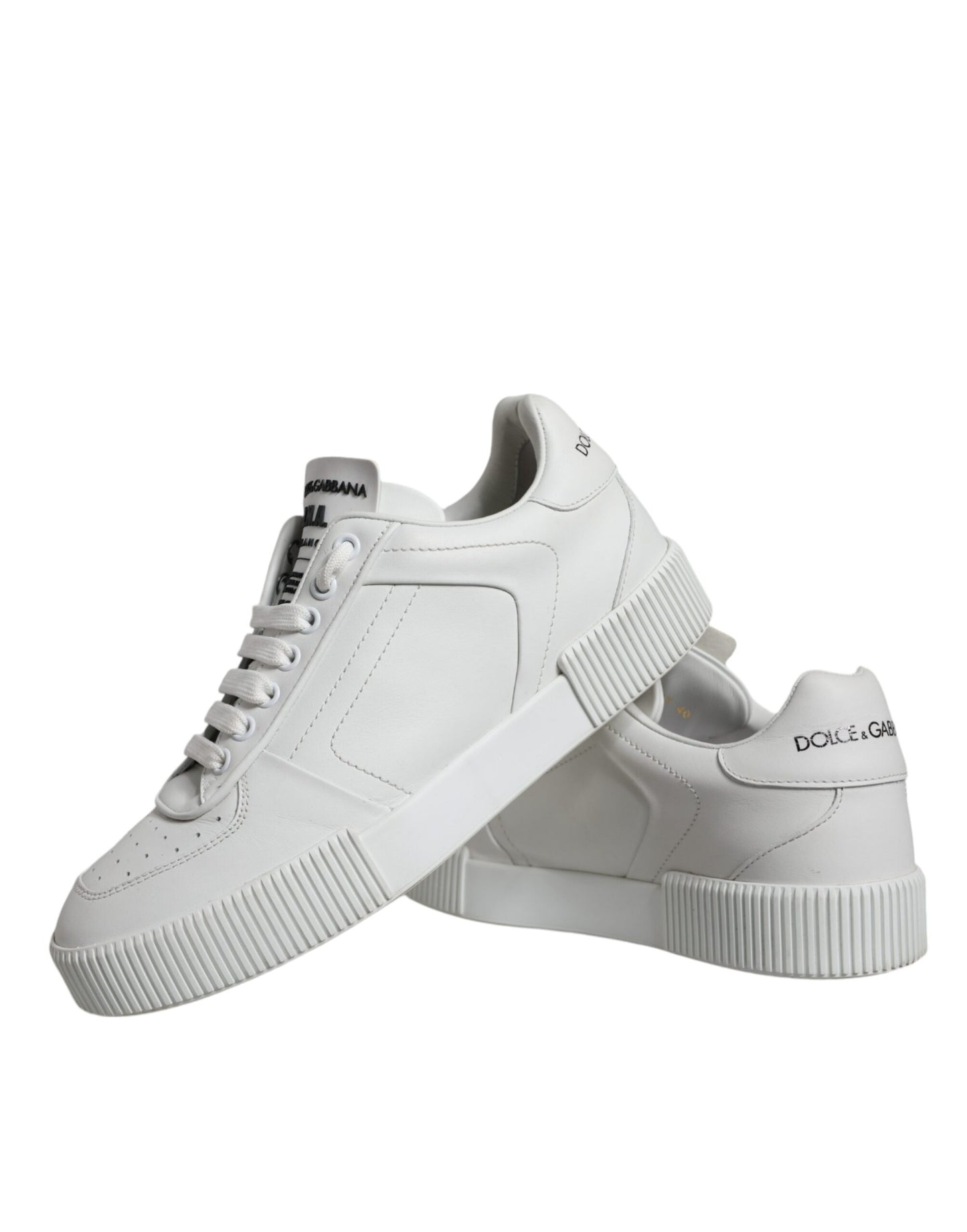 Dolce &amp; Gabbana White Calfskin Leather Miami Low Top Sneakers Shoes