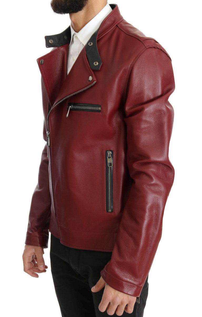 Dolce &amp; Gabbana Bright Red Leather Biker Motorcycle Jacket