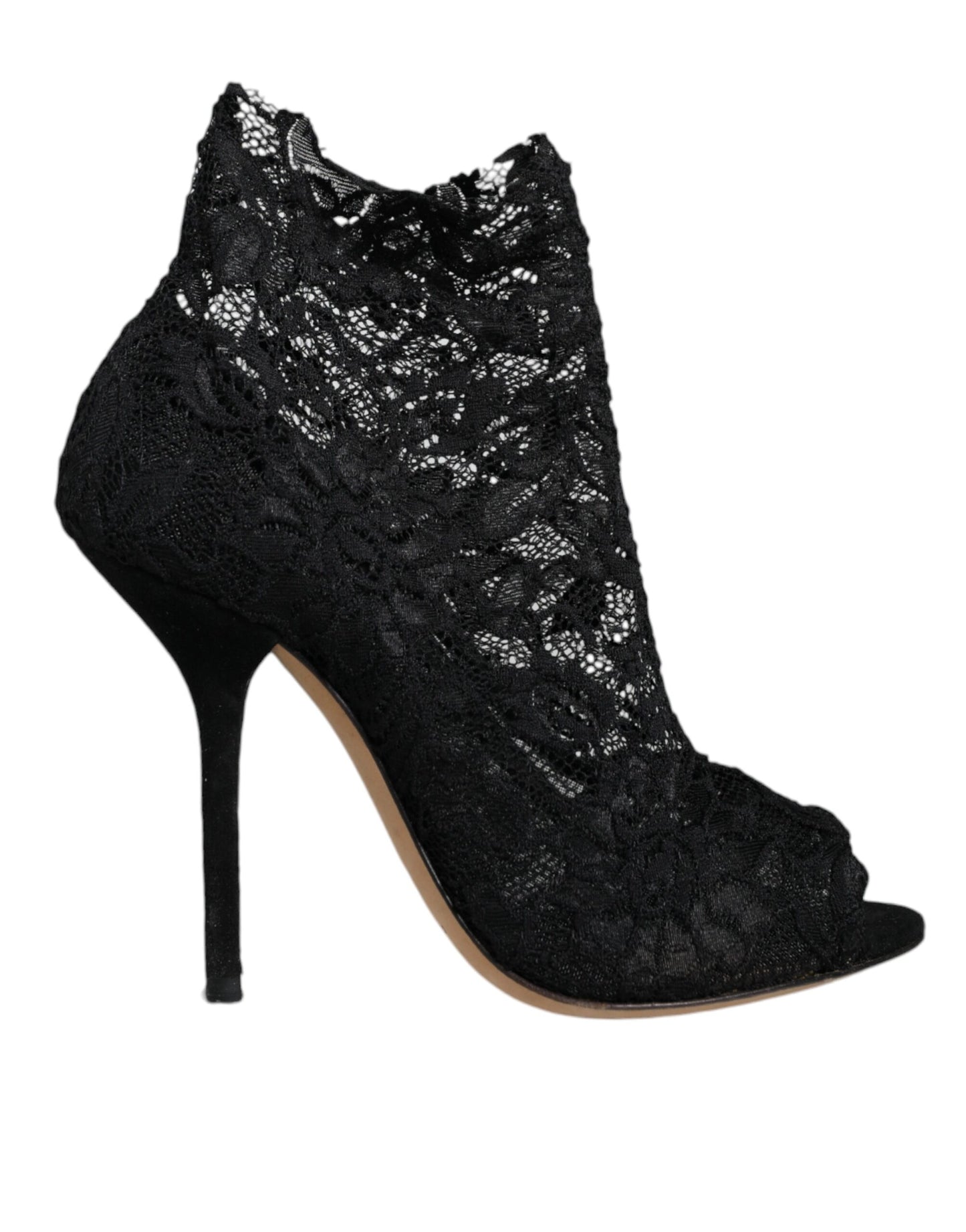 Dolce &amp; Gabbana Black Stretch Taormina Lace Boots Shoes