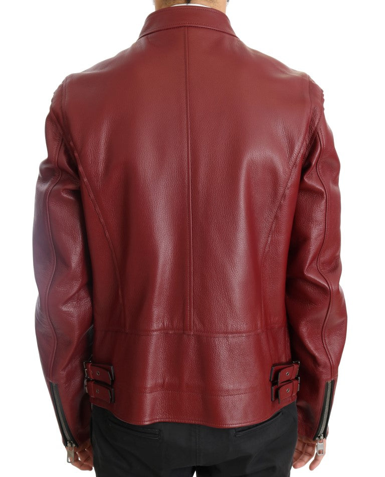 Dolce &amp; Gabbana Bright Red Leather Biker Motorcycle Jacket