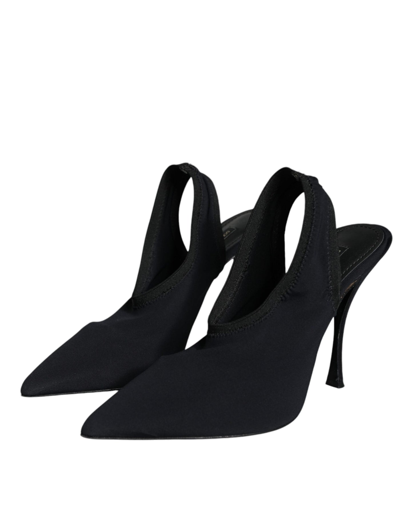 Dolce &amp; Gabbana Black Jersey Stretch Heels Slingback Shoes