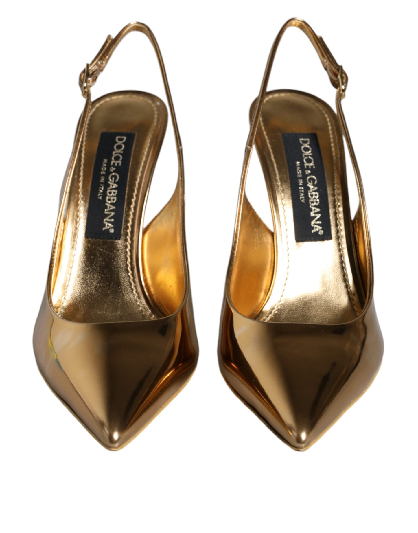 Dolce &amp; Gabbana Gold Patent Leather Heels Slingback Shoes