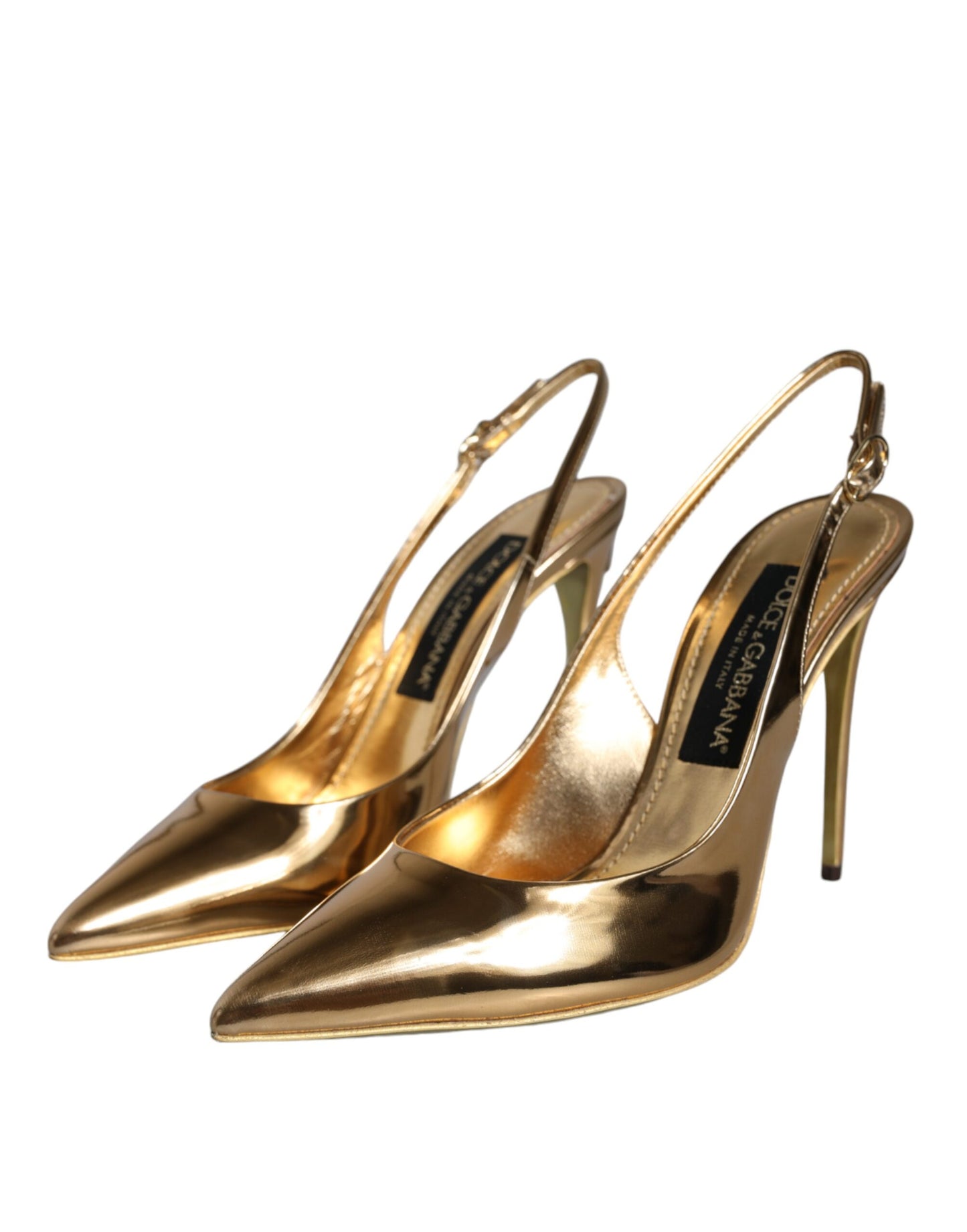 Dolce &amp; Gabbana Gold Patent Leather Heels Slingback Shoes