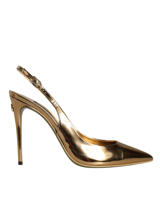 Dolce &amp; Gabbana Gold Patent Leather Heels Slingback Shoes