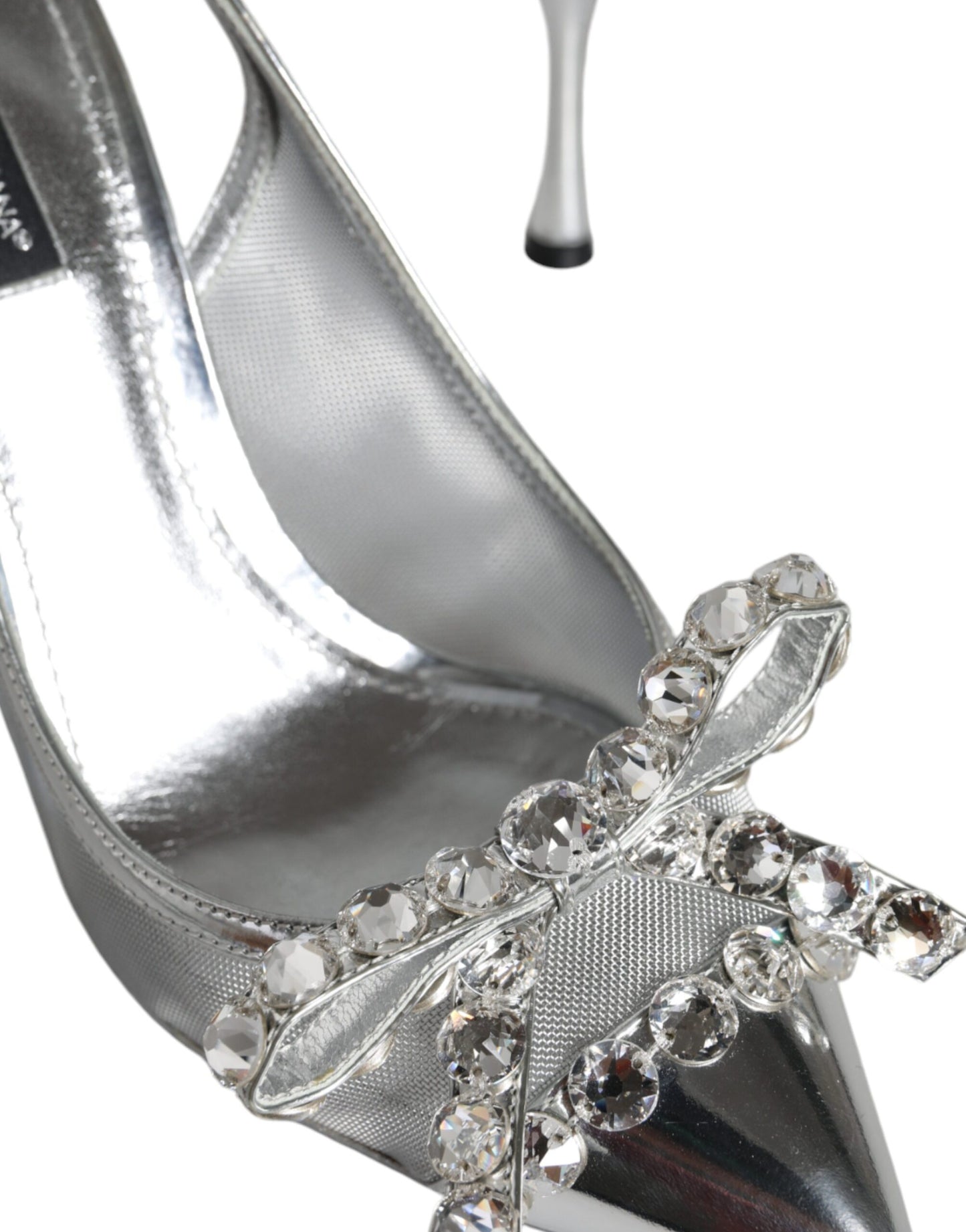 Dolce &amp; Gabbana Silver Mesh Crystal Embellished Slingback Shoes