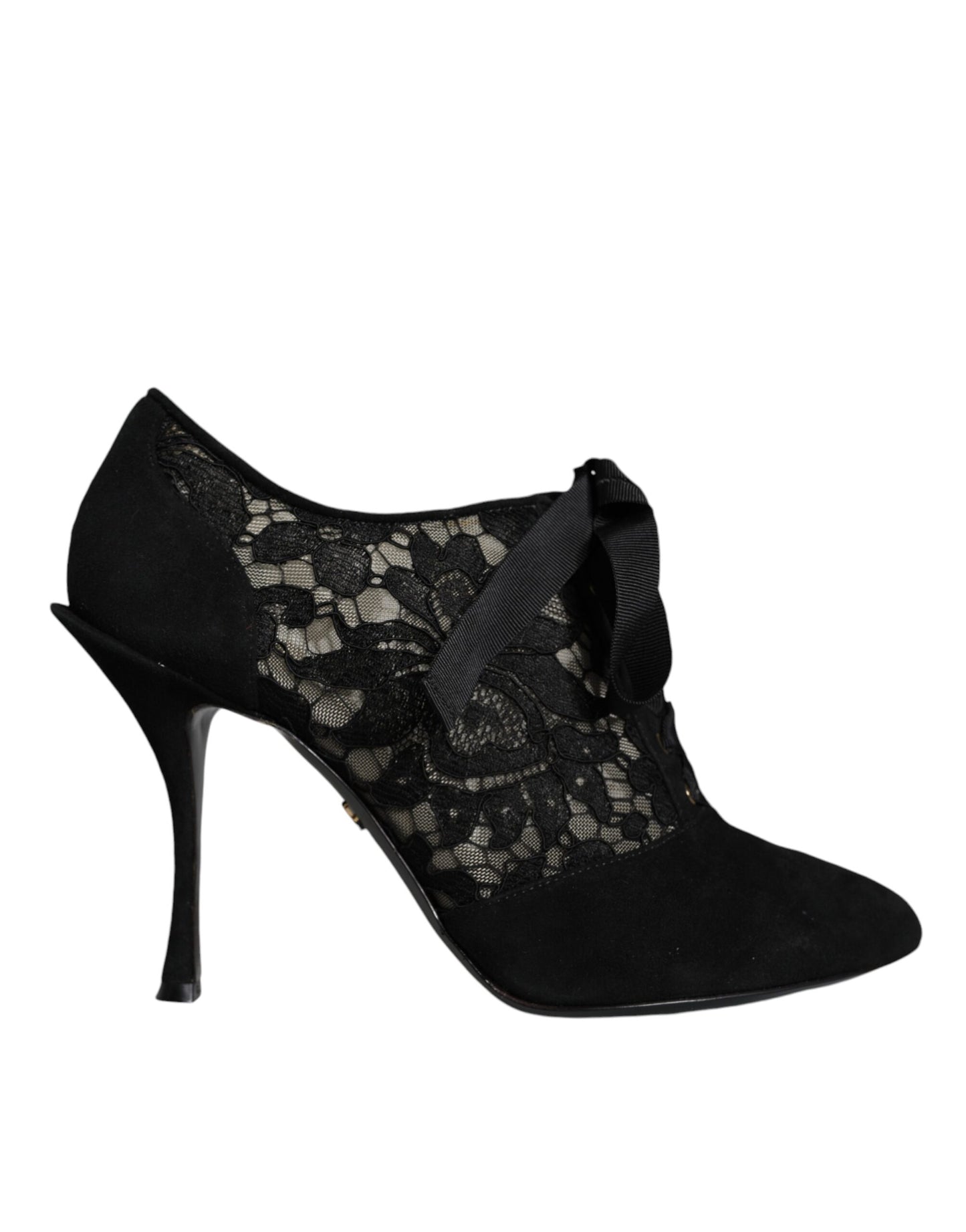 Dolce &amp; Gabbana Black Taormina Lace Up Stretch Heels Shoes