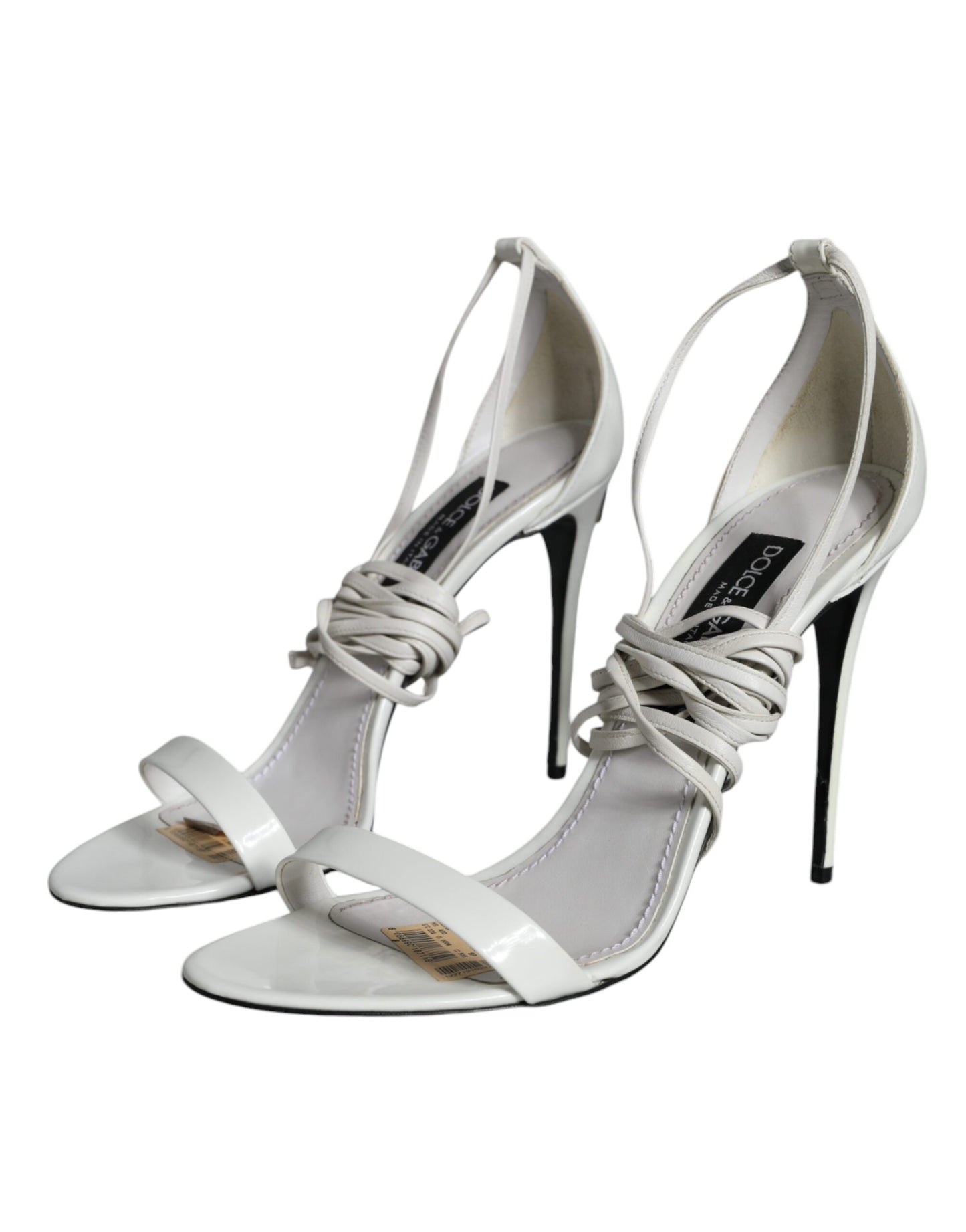 Dolce &amp; Gabbana White Leather High Heels Sandals Shoes