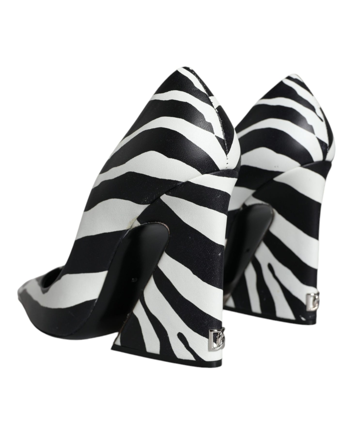 Dolce &amp; Gabbana White Black Zebra Leather Heels Pumps Shoes