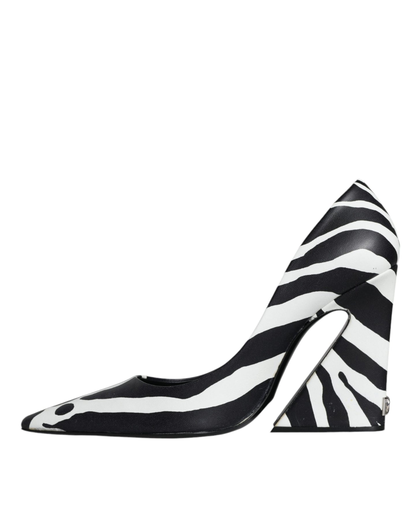 Dolce &amp; Gabbana White Black Zebra Leather Heels Pumps Shoes