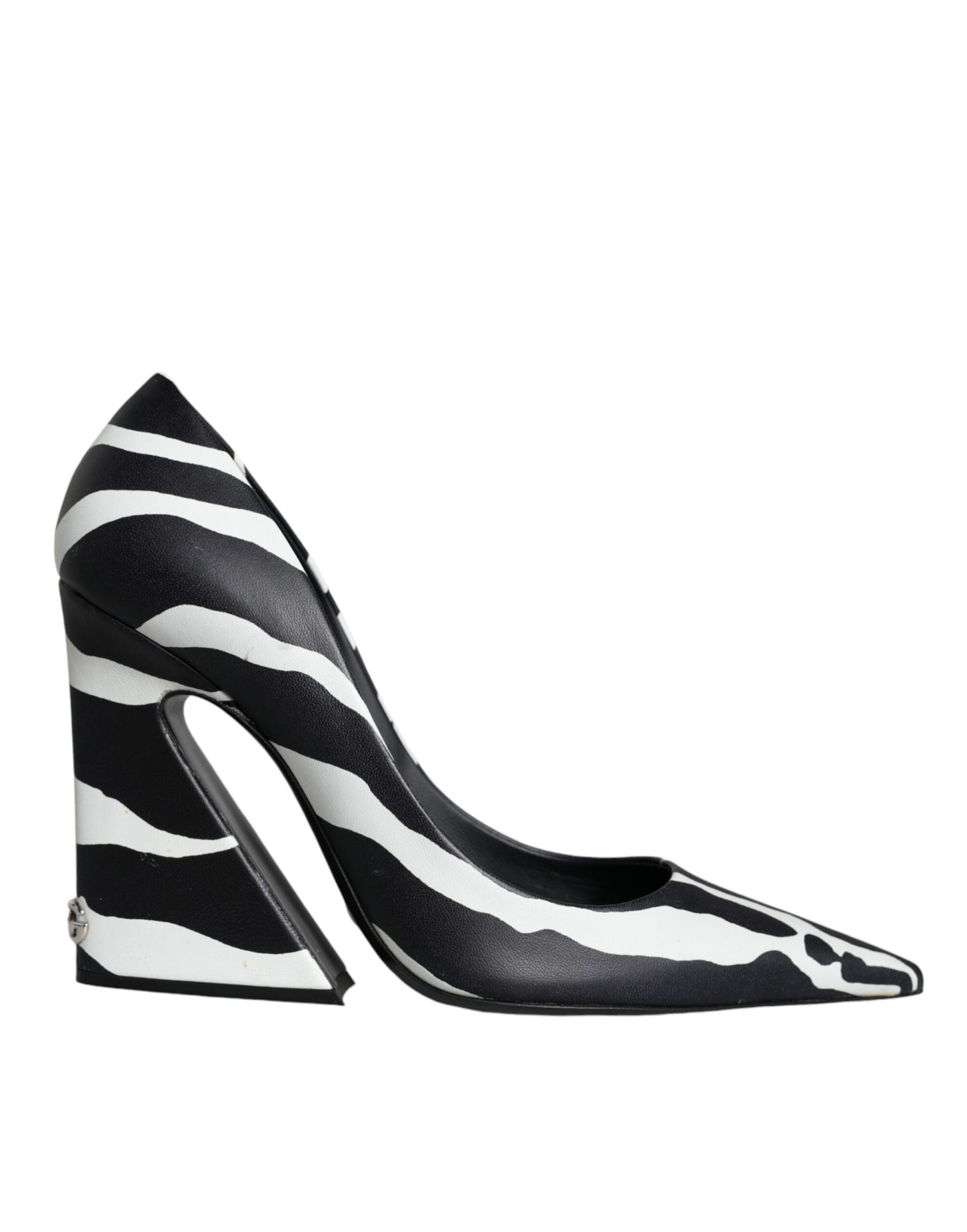 Dolce &amp; Gabbana White Black Zebra Leather Heels Pumps Shoes