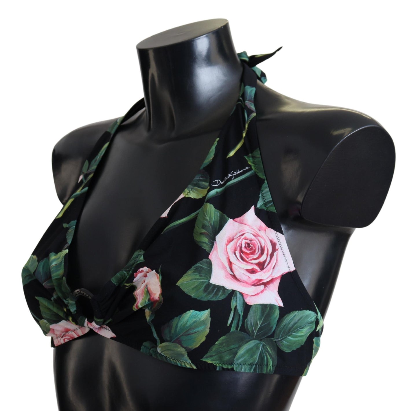 Dolce &amp; Gabbana Black Rose Halter Beachwear Swimwear Bikini Top