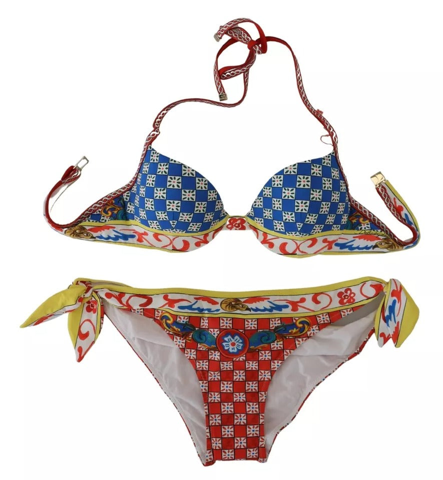 Dolce &amp; Gabbana Multicolor Carretto Bikini Top Bottom Beachwear Swimwear