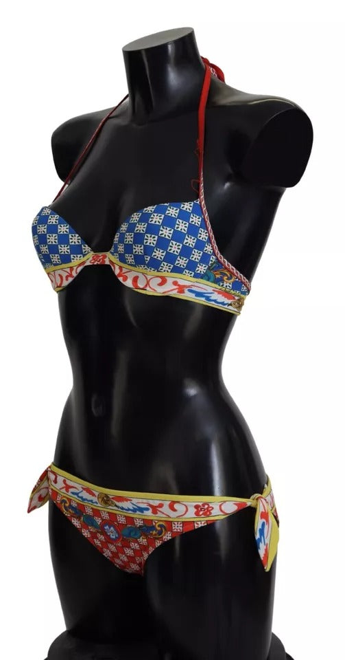 Dolce &amp; Gabbana Multicolor Carretto Bikini Top Bottom Beachwear Swimwear