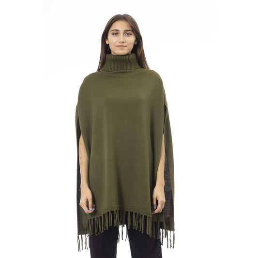 Alpha Studio Poncho aus grüner Wolle