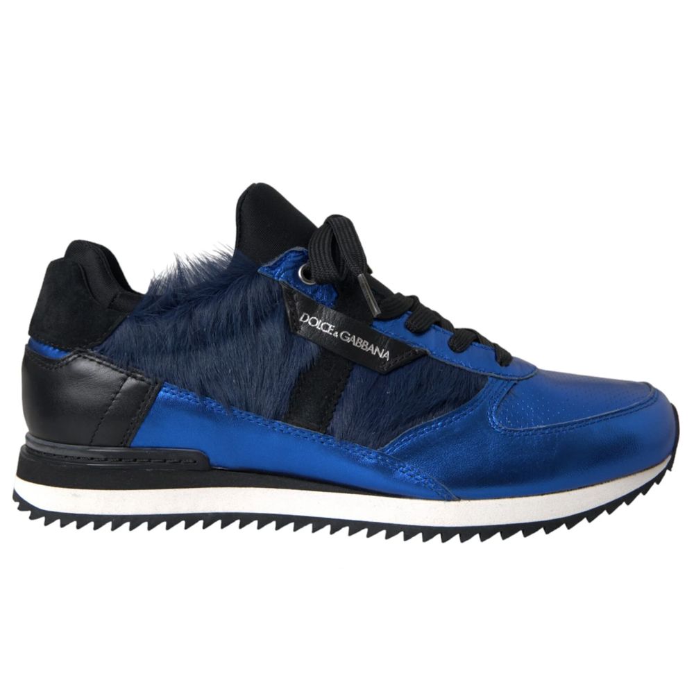 Dolce &amp; Gabbana Blue Leather Di Lambskin Sneakers