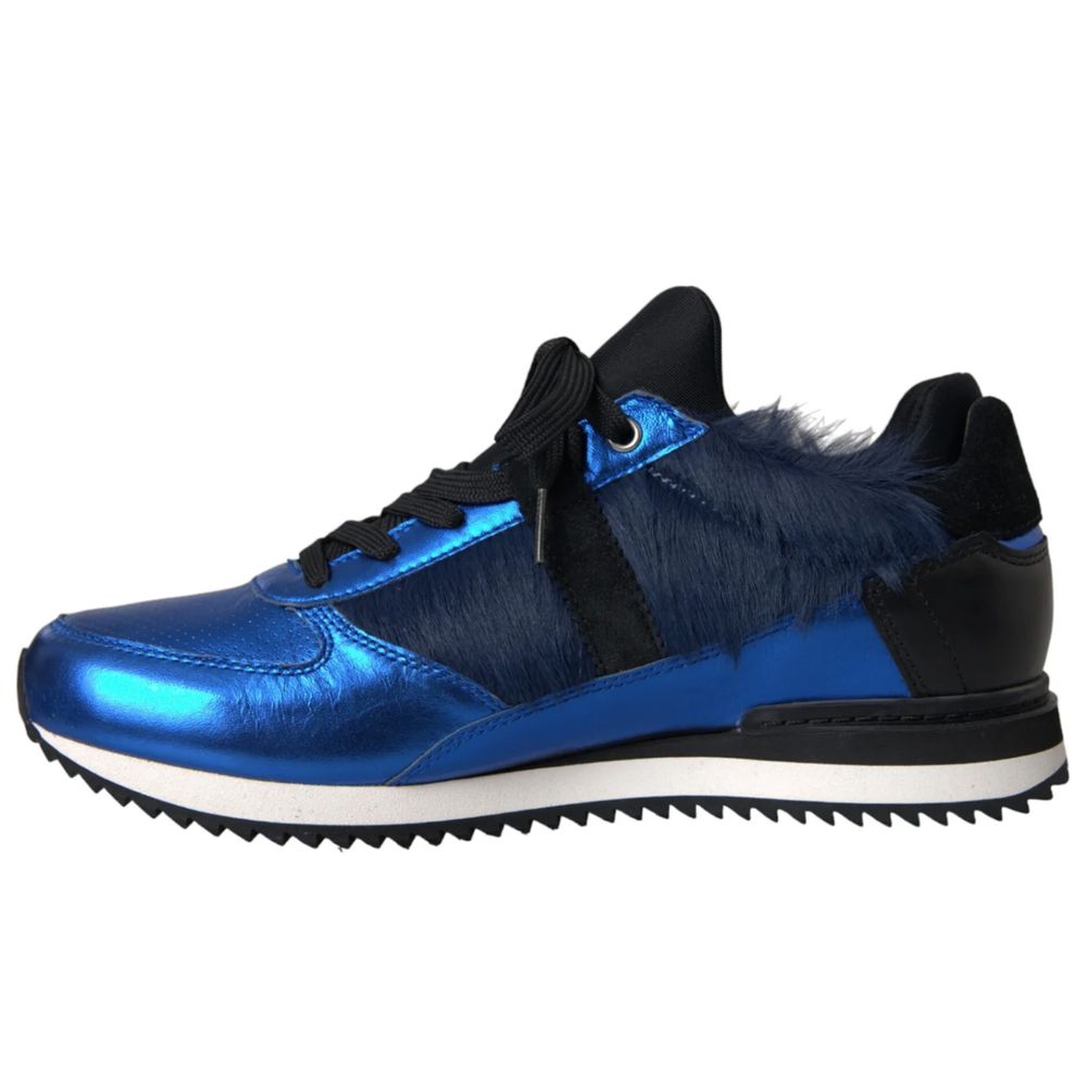 Dolce &amp; Gabbana Blue Leather Di Lambskin Sneakers