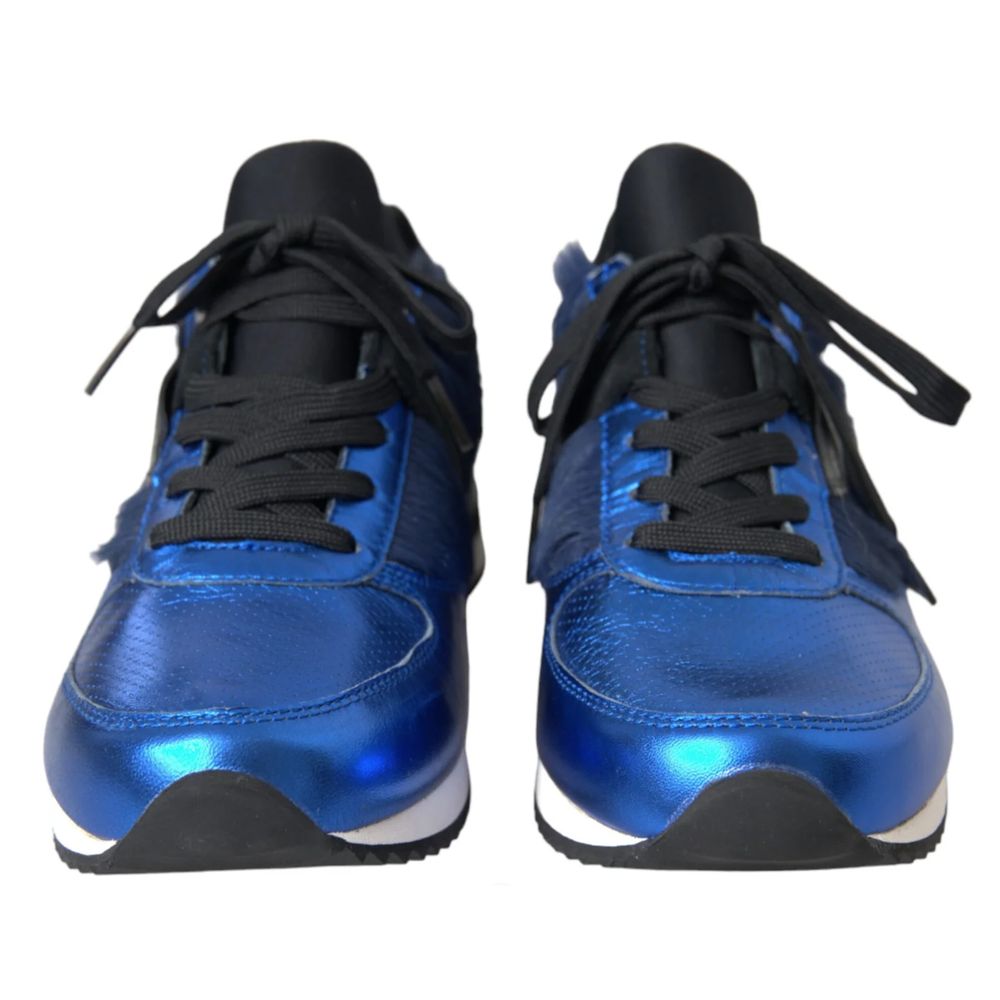 Dolce &amp; Gabbana Blue Leather Di Lambskin Sneakers