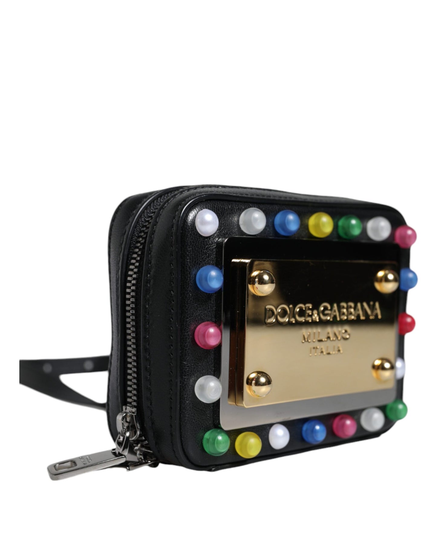 Dolce &amp; Gabbana Black Leather LED Logo Shoulder Crossbody Bag