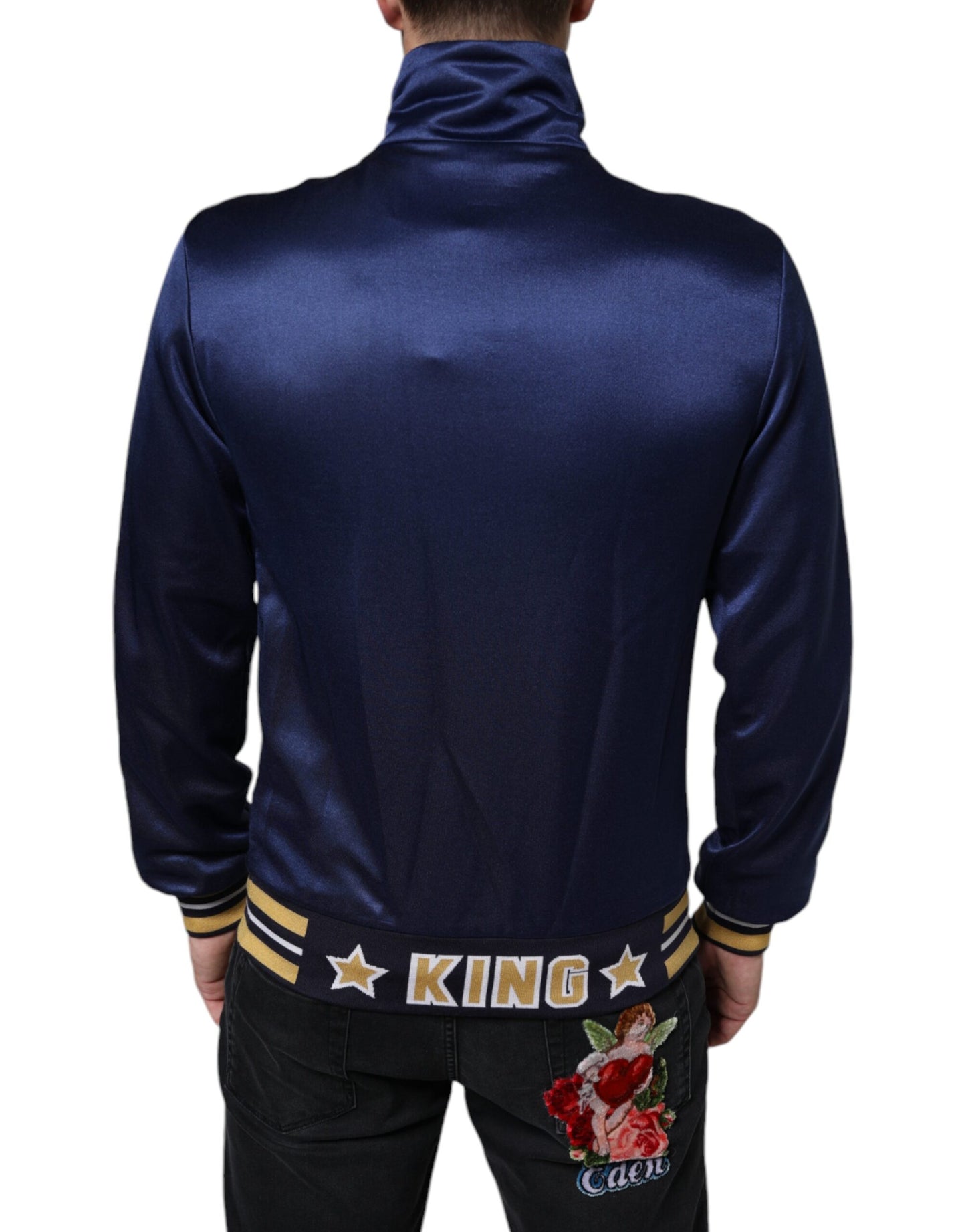 Dolce &amp; Gabbana Blue Heraldic Patch Stripe King Bee Sweater