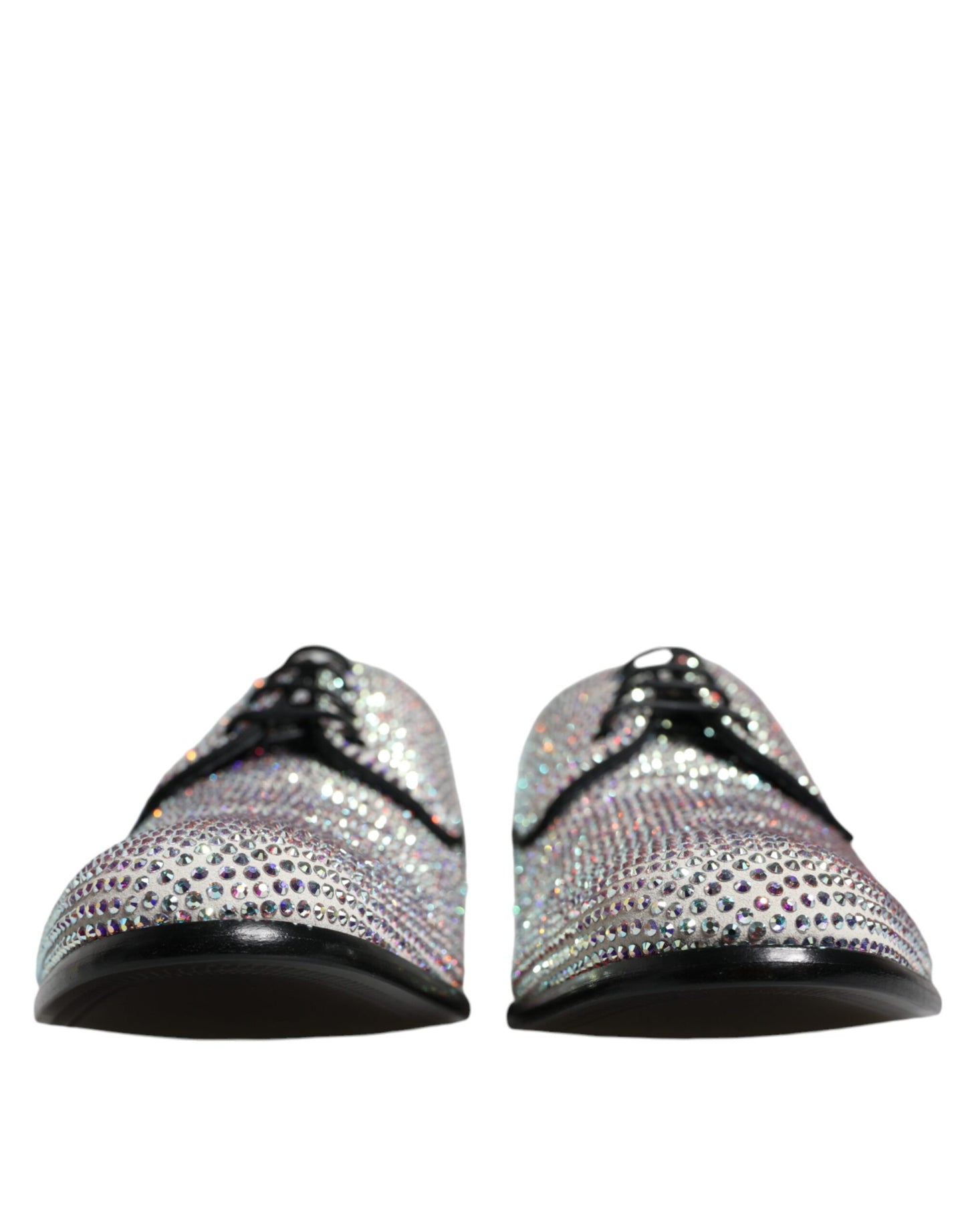 Dolce &amp; Gabbana Silver Leather Rhinestones Derby Dress Shoes