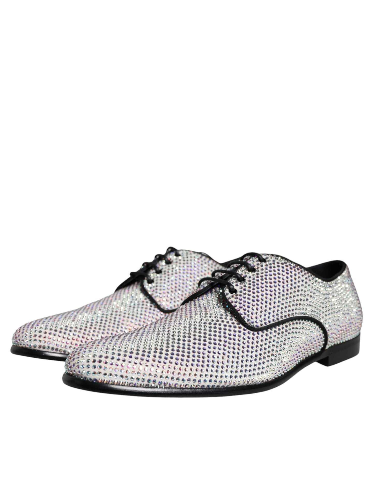 Dolce &amp; Gabbana Silver Leather Rhinestones Derby Dress Shoes