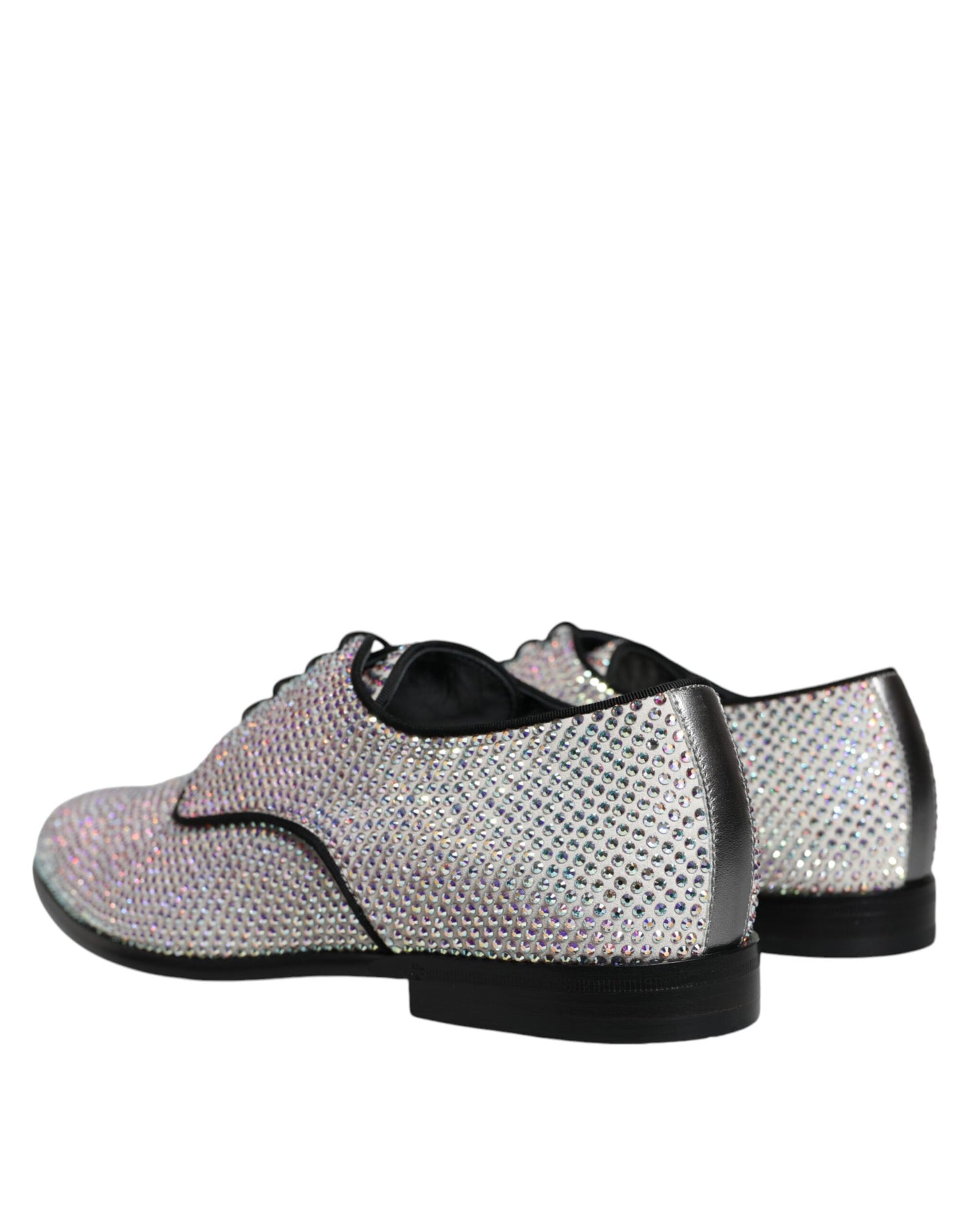 Dolce &amp; Gabbana Silver Leather Rhinestones Derby Dress Shoes