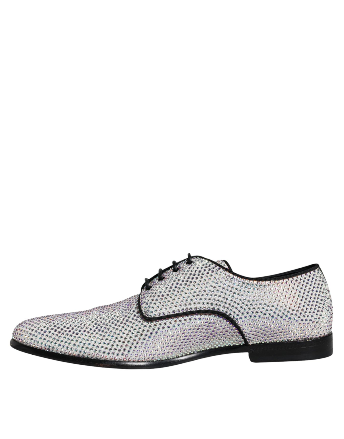 Dolce &amp; Gabbana Silver Leather Rhinestones Derby Dress Shoes