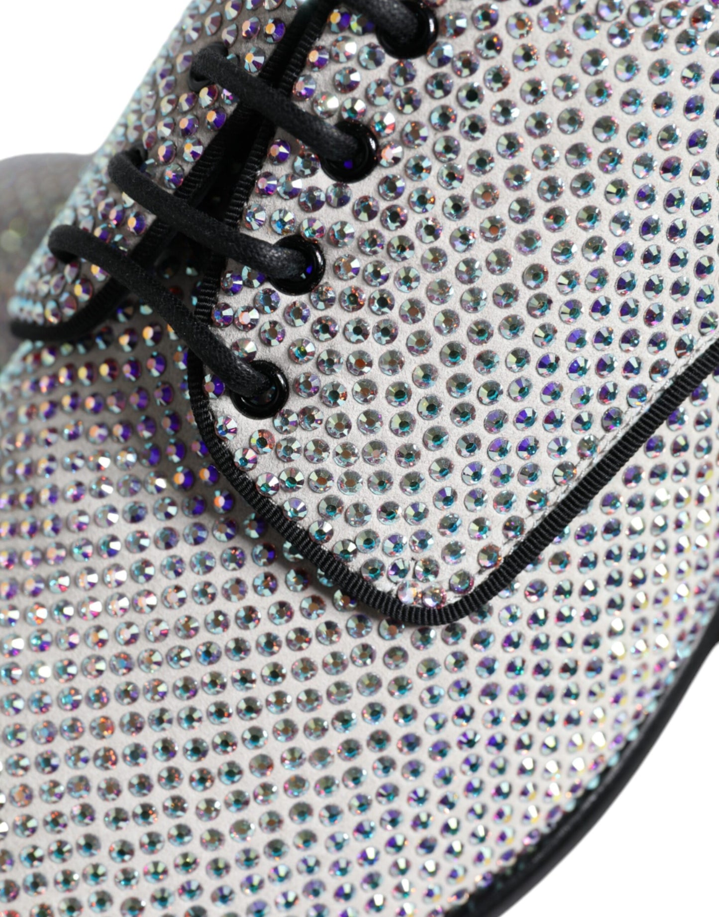 Dolce &amp; Gabbana Silver Leather Rhinestones Derby Dress Shoes