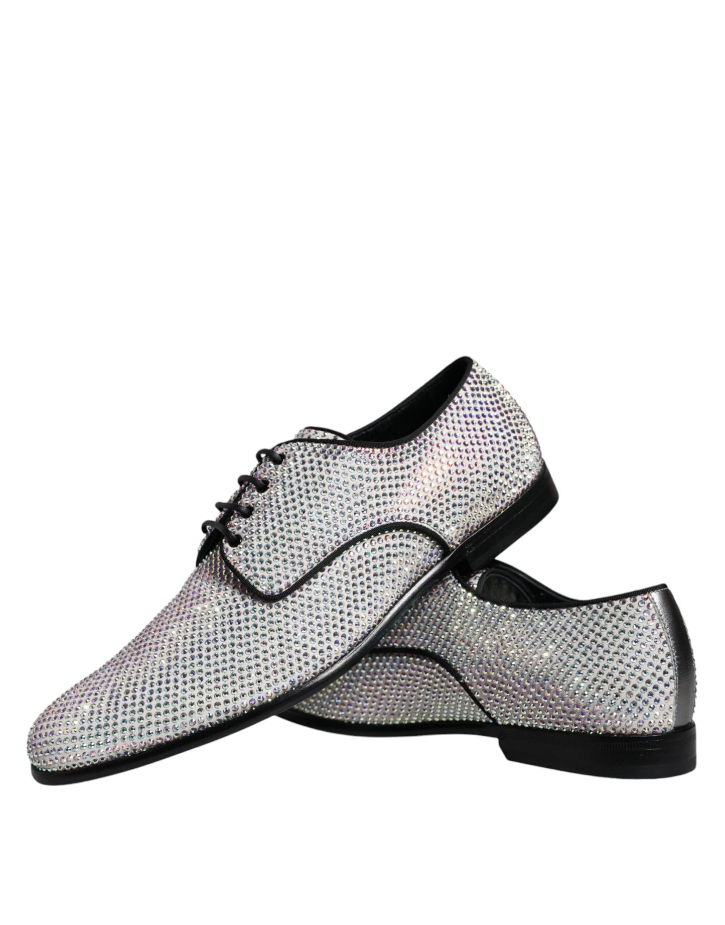 Dolce &amp; Gabbana Silver Leather Rhinestones Derby Dress Shoes