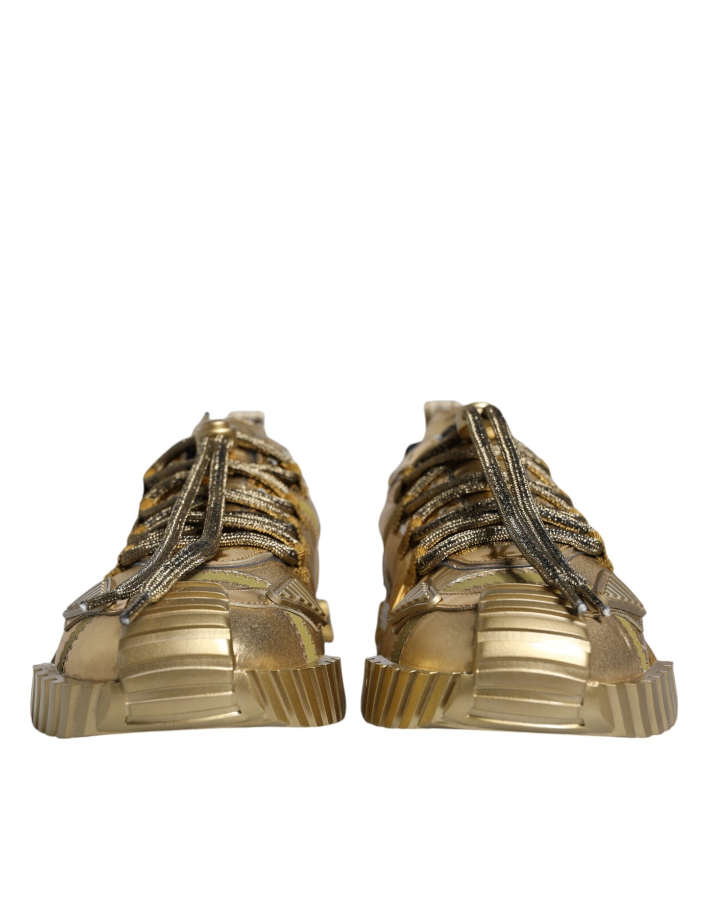 Dolce &amp; Gabbana Gold Stretch Lace Up NS1 Sneakers Shoes