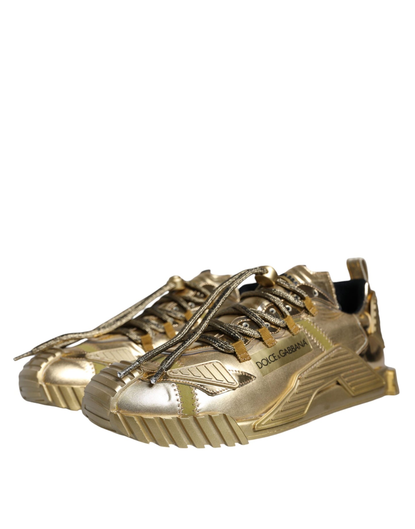 Dolce &amp; Gabbana Gold Stretch Lace Up NS1 Sneakers Shoes