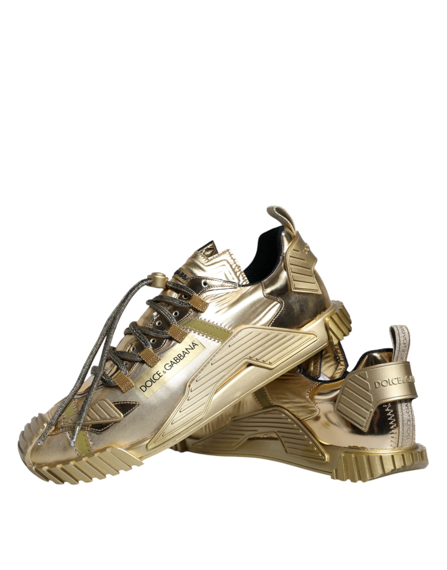 Dolce &amp; Gabbana Gold Stretch Lace Up NS1 Sneakers Shoes