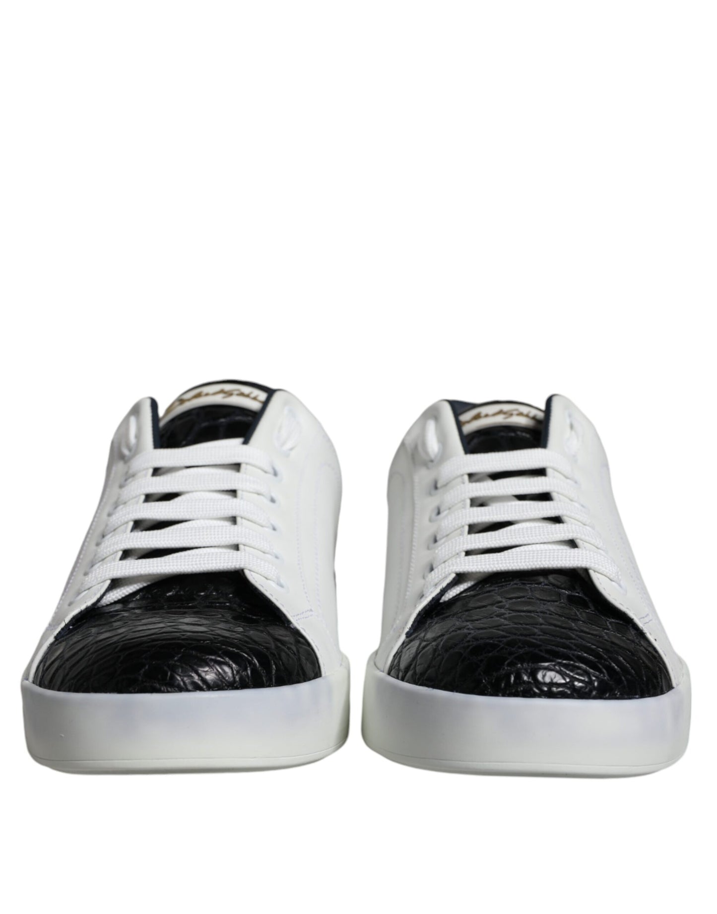 Dolce &amp; Gabbana Black Leather Logo Portofino Sneaker Shoes