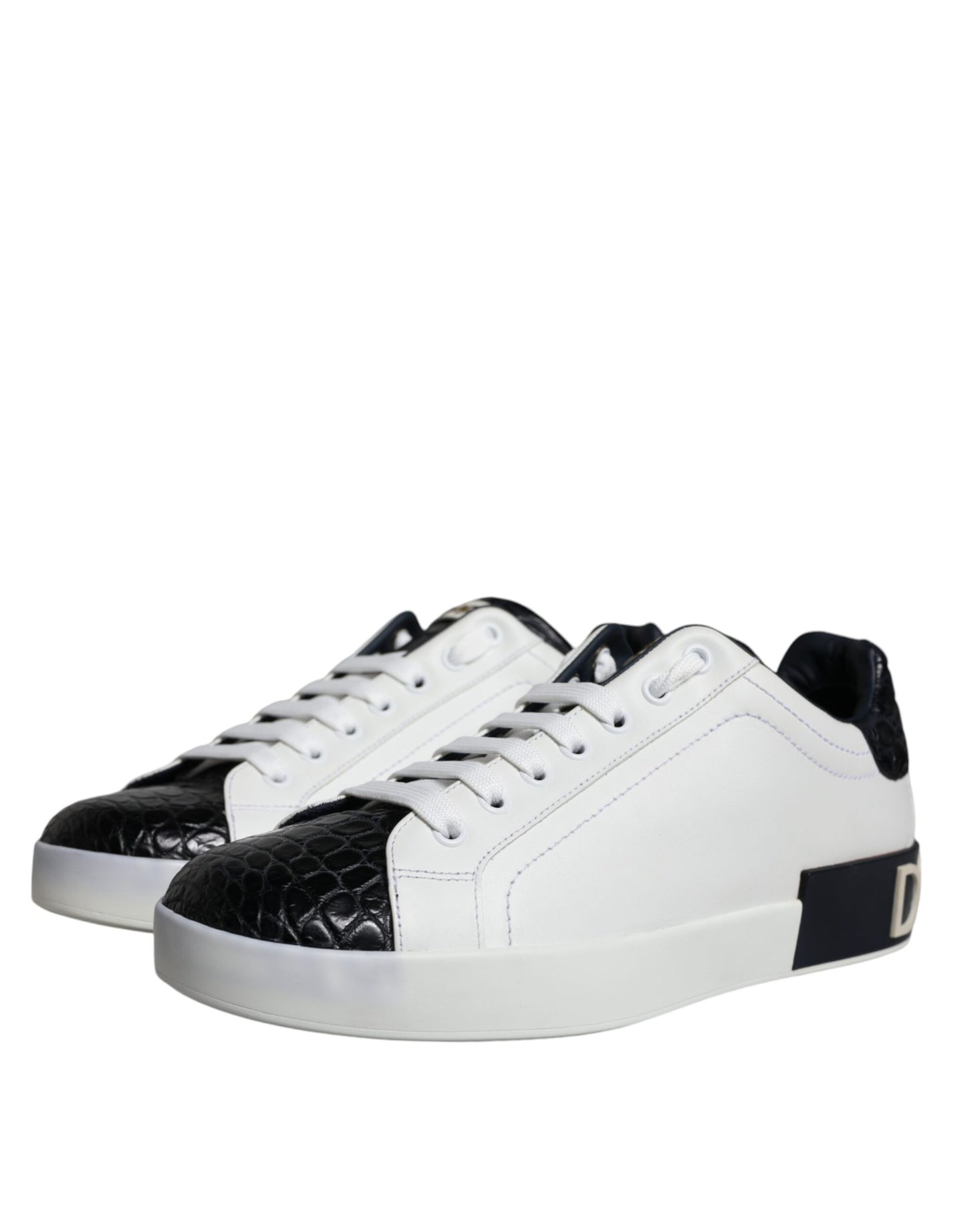 Dolce &amp; Gabbana Black Leather Logo Portofino Sneaker Shoes