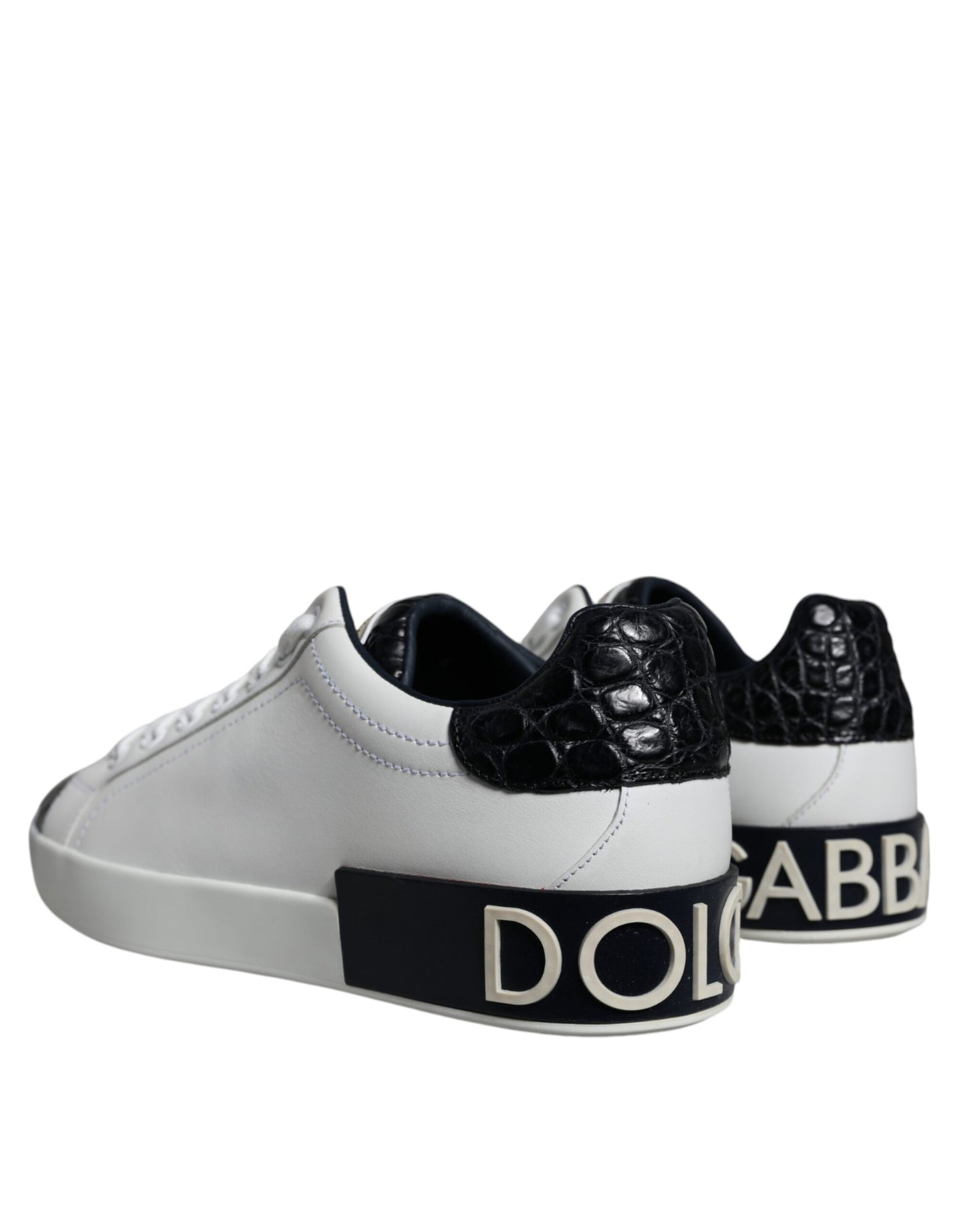 Dolce &amp; Gabbana Black Leather Logo Portofino Sneaker Shoes