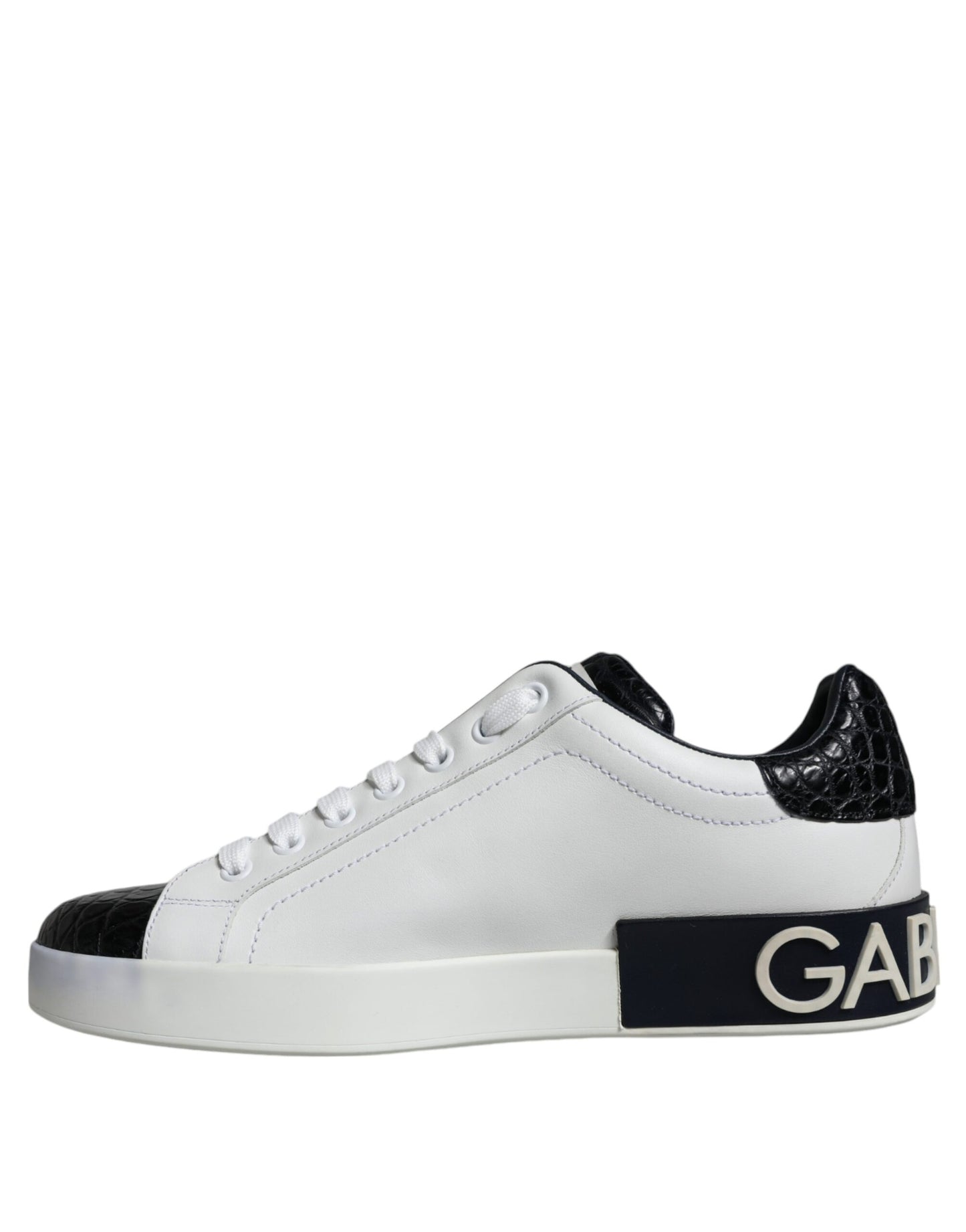 Dolce &amp; Gabbana Black Leather Logo Portofino Sneaker Shoes