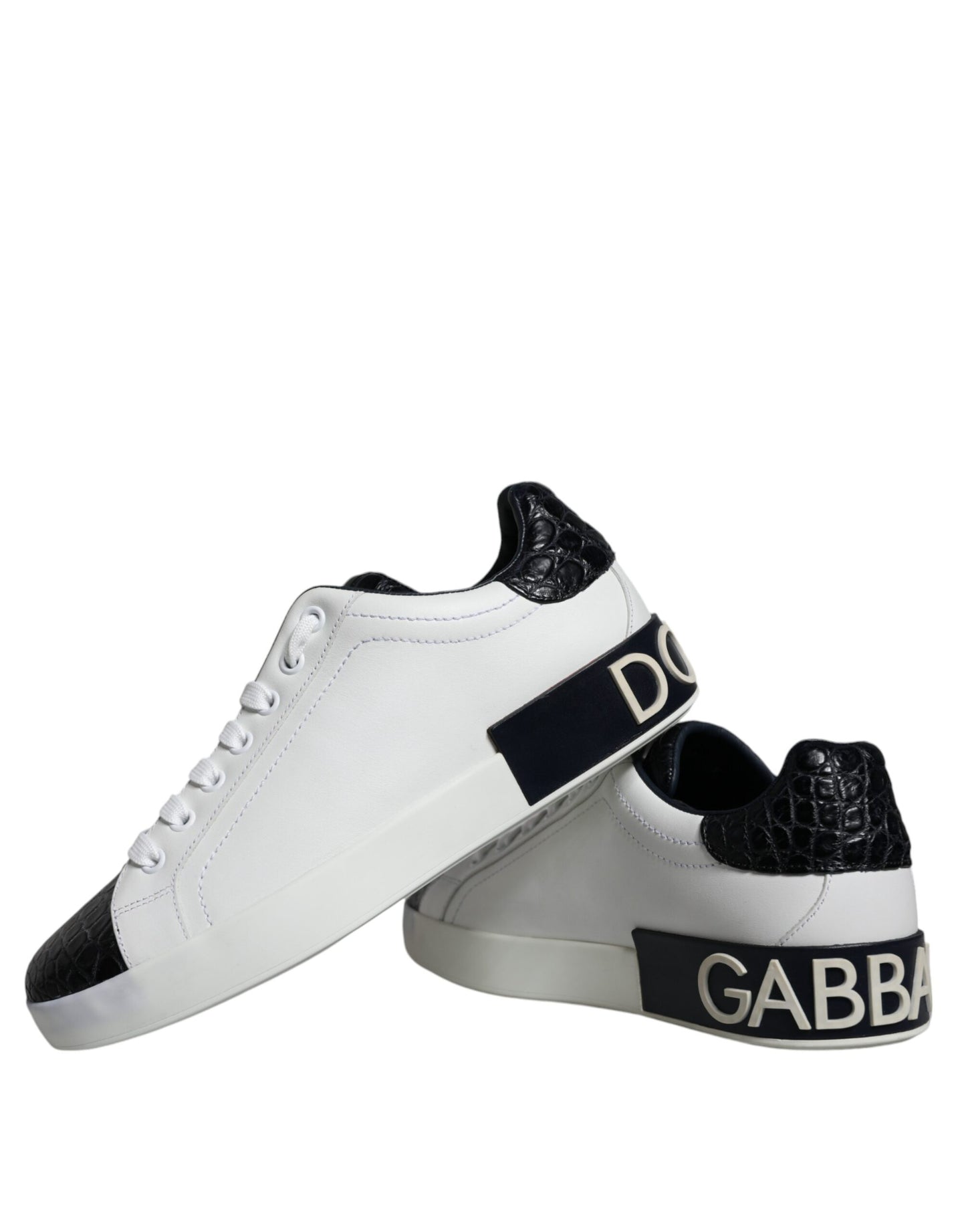 Dolce &amp; Gabbana Black Leather Logo Portofino Sneaker Shoes