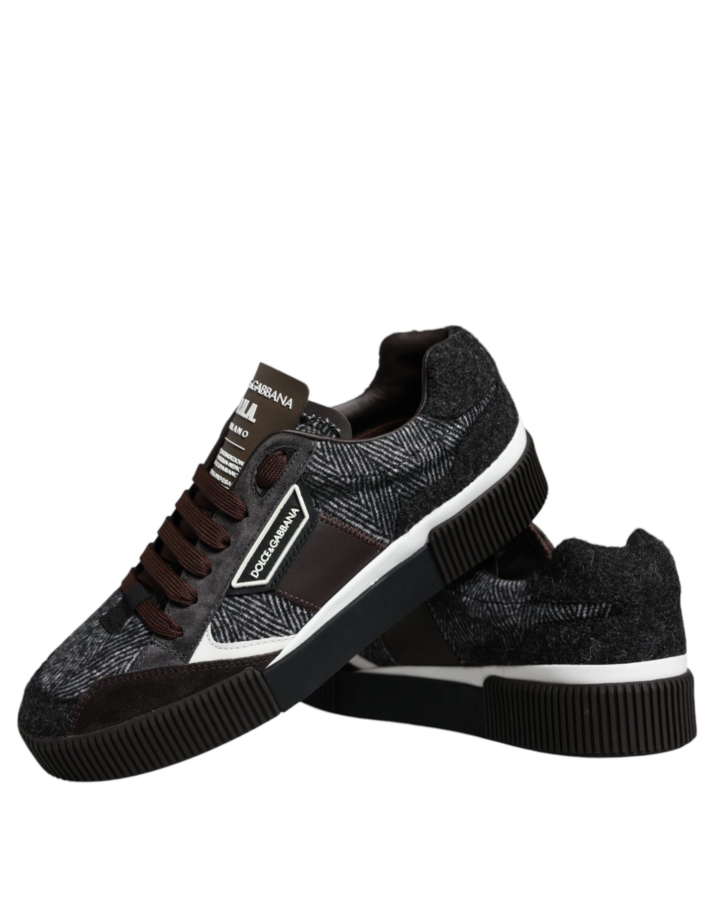 Dolce &amp; Gabbana Black White Leather Miami Low Top Sneaker Shoes