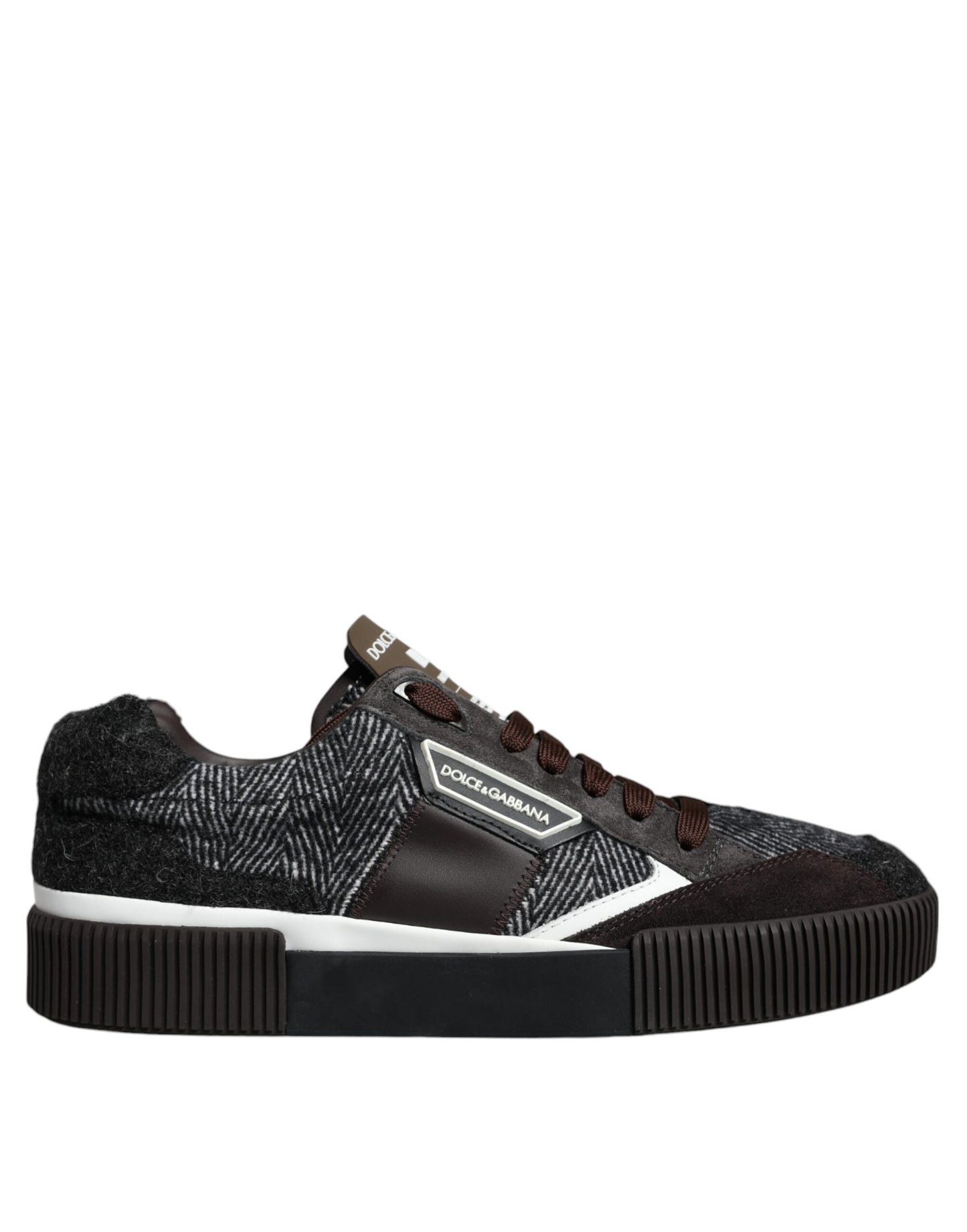 Dolce &amp; Gabbana Black White Leather Miami Low Top Sneaker Shoes