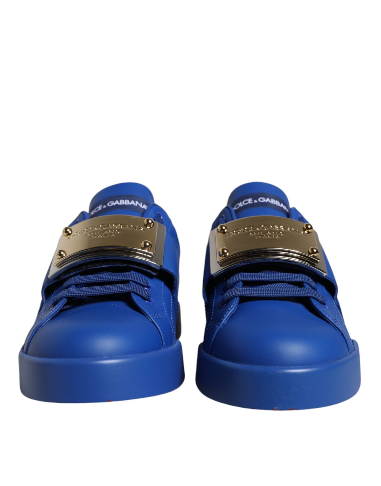 Dolce &amp; Gabbana Blue Leather Low Top Portofino Sneakers Shoes