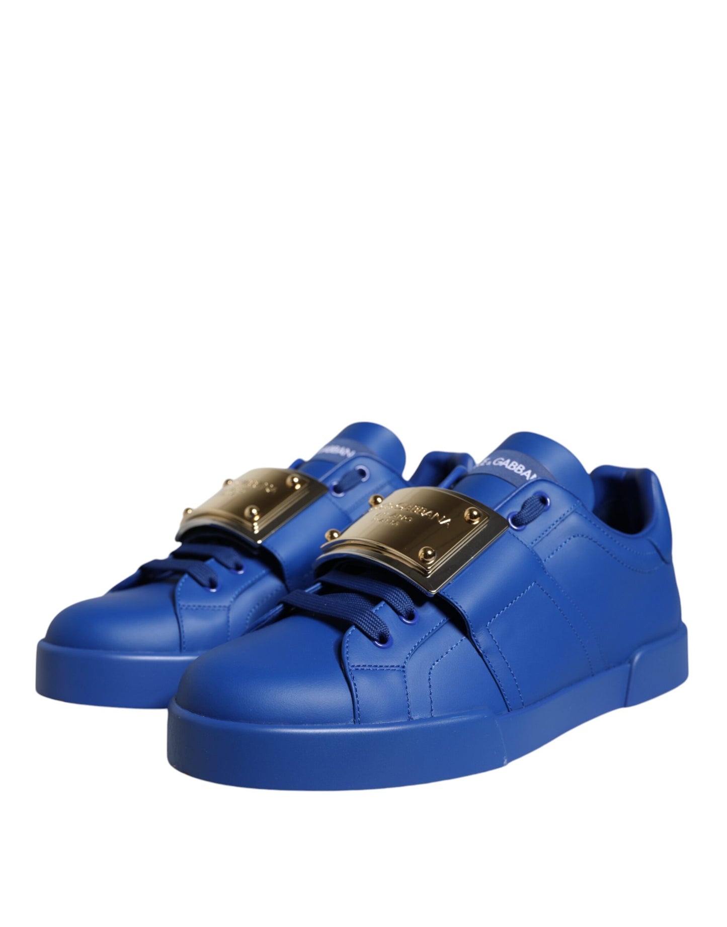 Dolce &amp; Gabbana Blue Leather Low Top Portofino Sneakers Shoes