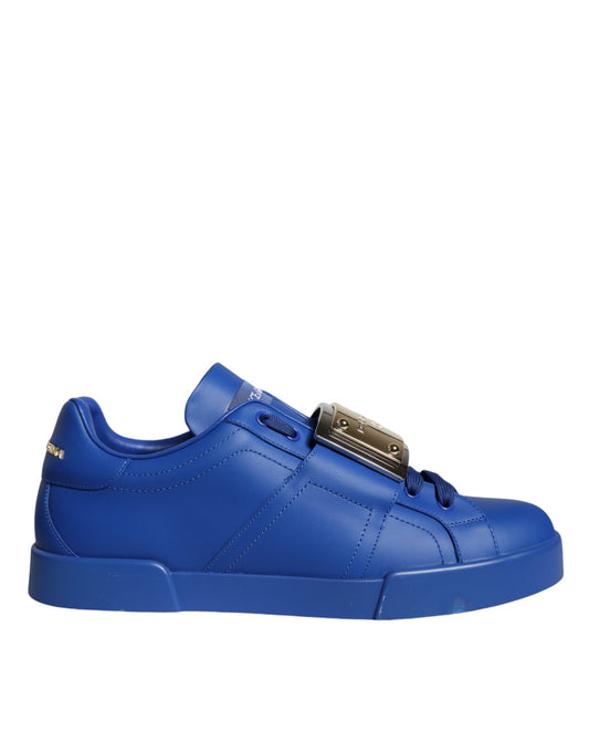 Dolce &amp; Gabbana Blue Leather Low Top Portofino Sneakers Shoes